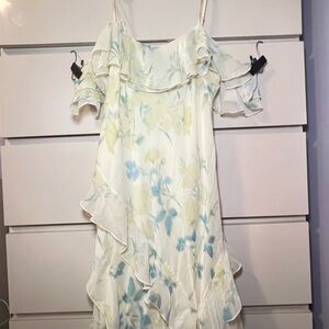 Primark Rita Ora Asymmetrical Floral Dress in Blue and Yellow
